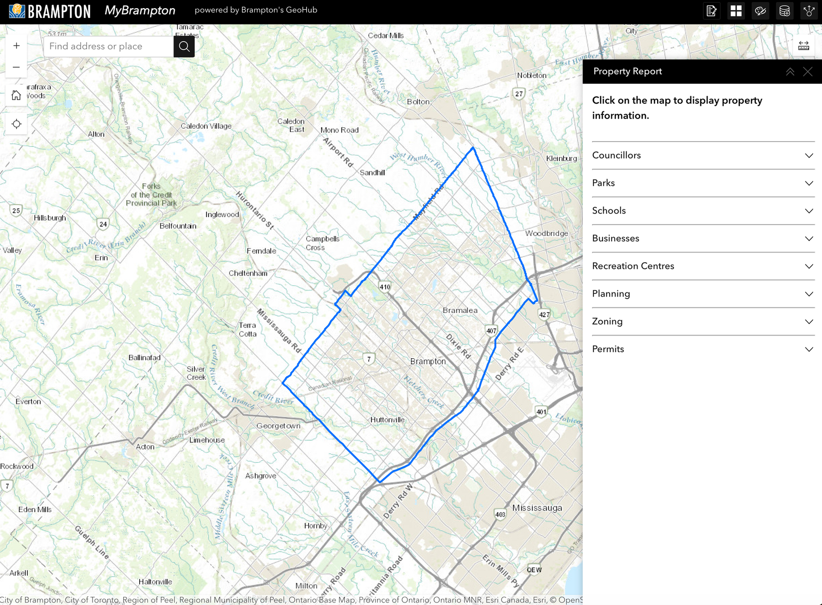 City of Brampton MyBrampton interactive property map